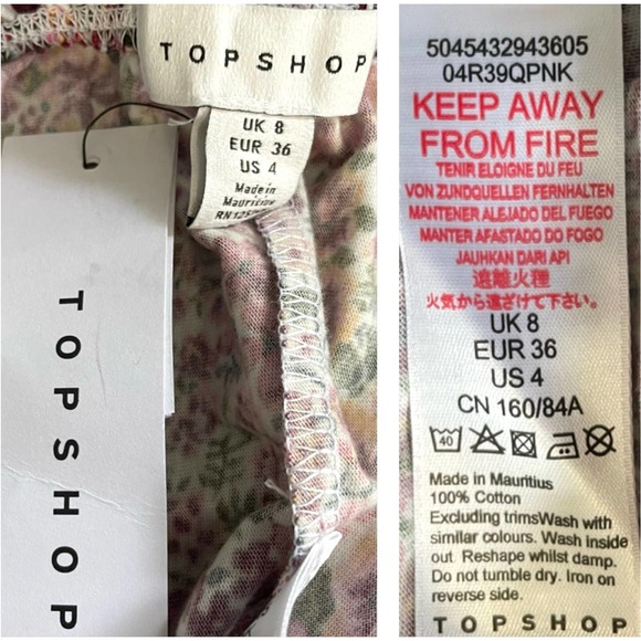 TOPSHOP Pink Orange Floral Strapless Crop Tube Top NEW 4 - Picture 4 of 5